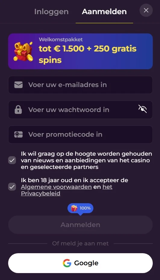 Zumospin registratieproces voor nieuwe spelers